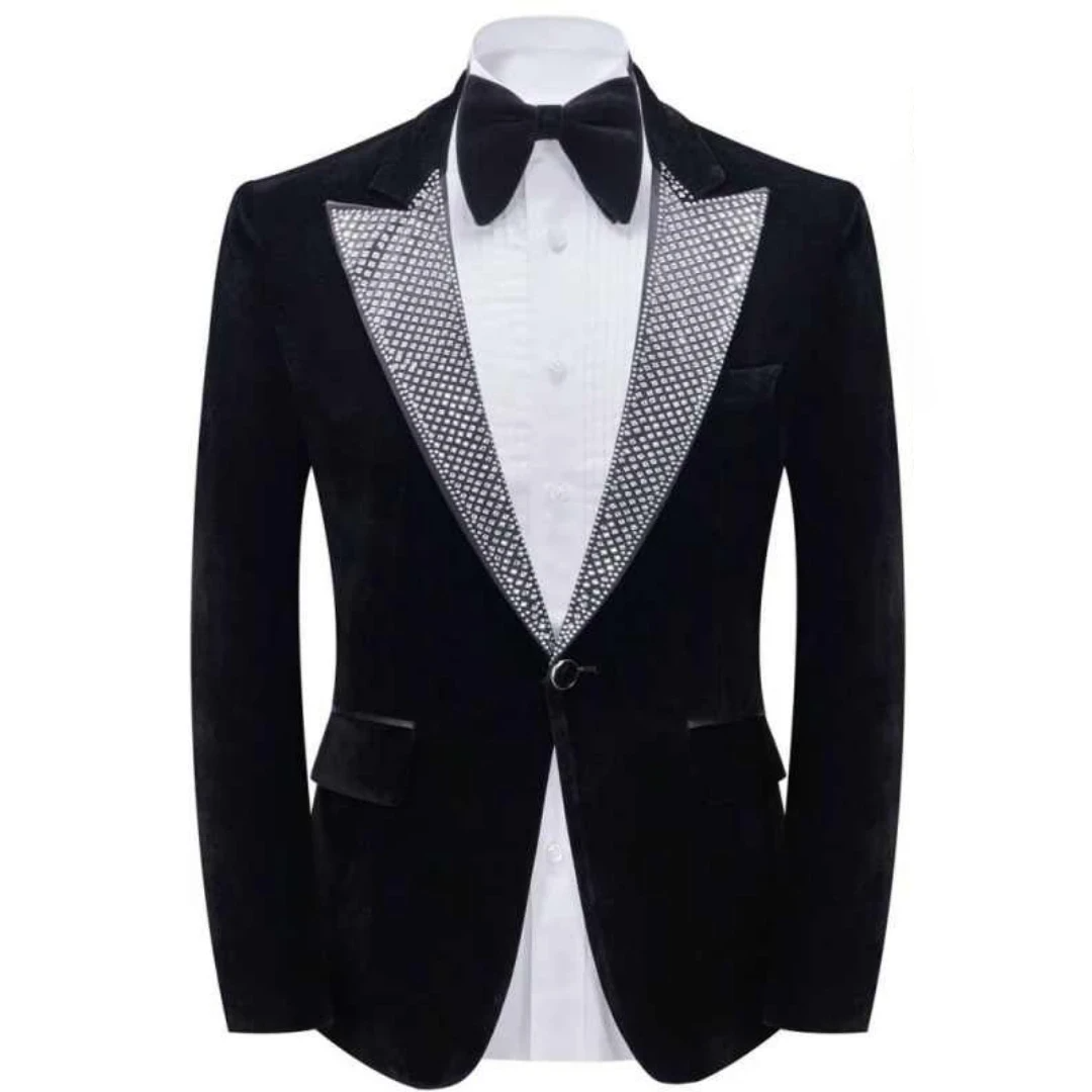 Fashion Men Suits 2 Pieces One Button Peaked Lapel Pant Sets Crystals Groom Wedding Tuxedos Custom Made