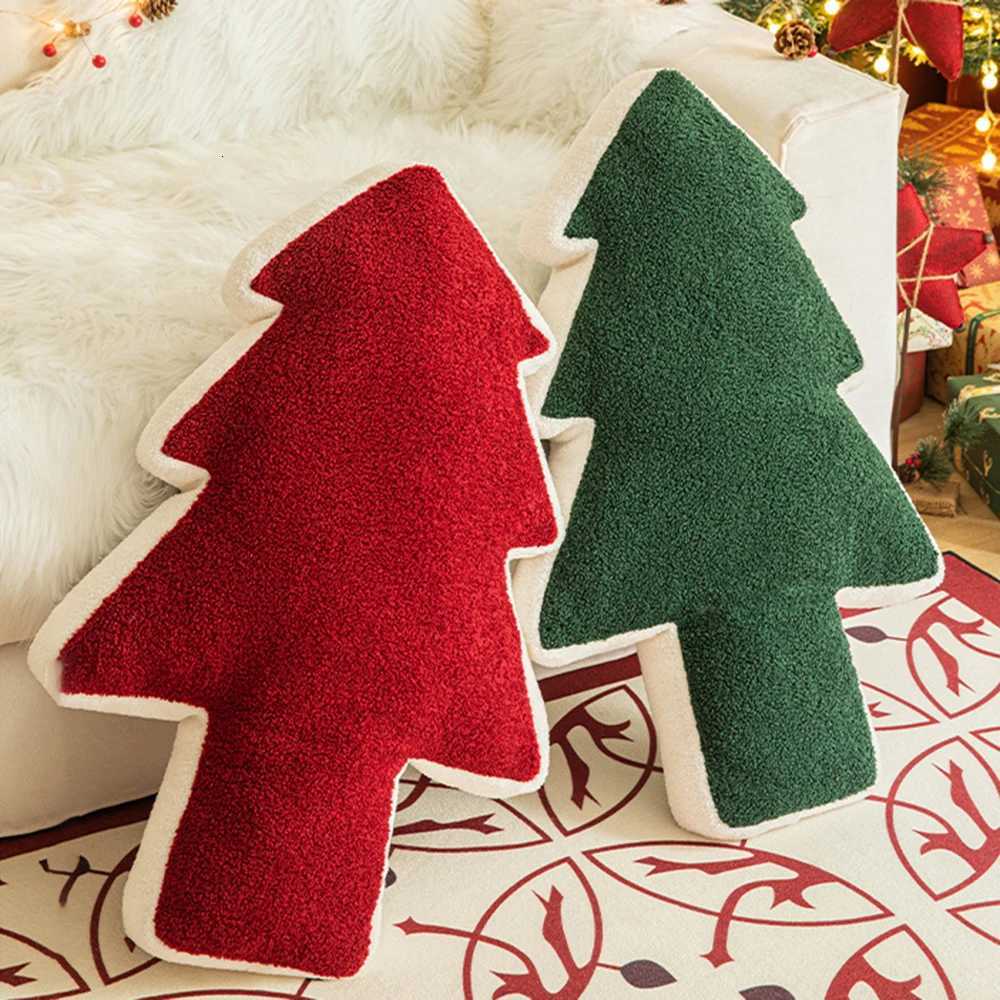 American Red Green Christmas Tree Shaped Plush Pillow Home Living Room Sofa Christmas Atmosphere Decoration Pillow Cushion Y251105