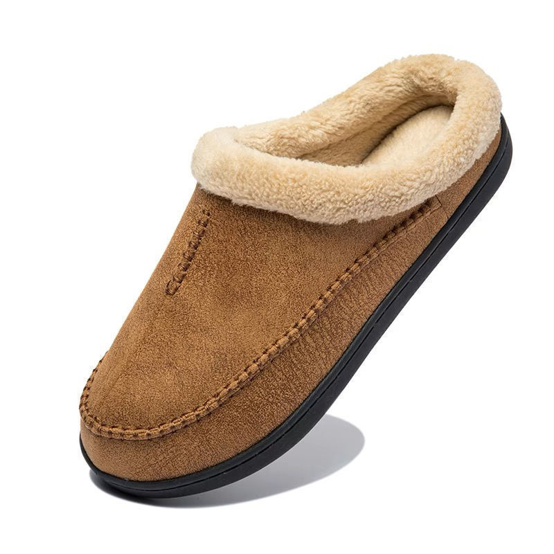 Mens Furry Slippers Non-Slip Loafers Cotton Shoes Semi-Warm Closed-Toe Memory Foam Indoor Home Use Large
