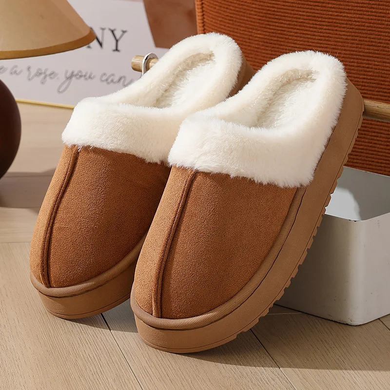 Asgard Plush Women Slippers Thick Sole Nonslip Outdoor Fuzzy Slides Winter Fur Collar Cotton Shoes Winter Warm Home Slipper 251031