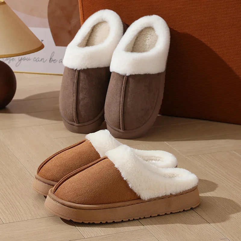 Asgard Plush Women Slippers Thick Sole Nonslip Outdoor Fuzzy Slides Winter Fur Collar Cotton Shoes Winter Warm Home Slipper 251031
