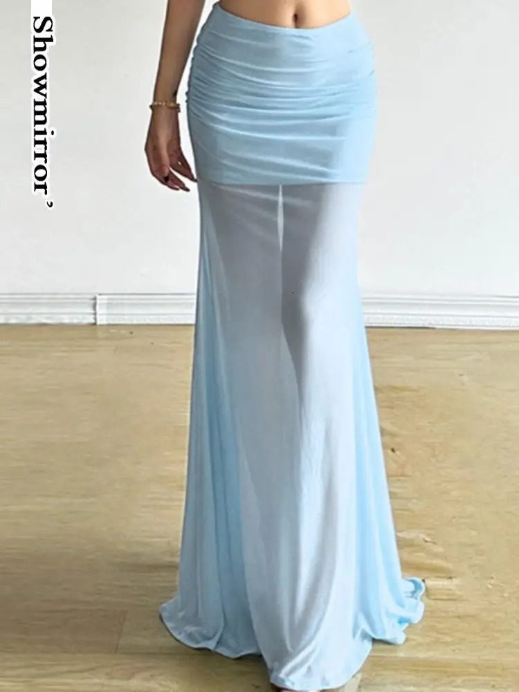 Womens Blue Transparent Party Long Dress Blue Dress Lace Long Dress Cute Kwai Set Y2K 250402