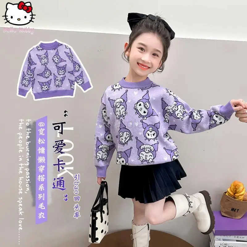 Sanrio Cartoon Girls Kuromi Warm Sweater Kawaii Kids Anime Thickened Sweater Autumn Winter New Halloween Fashionable Underwear H251105