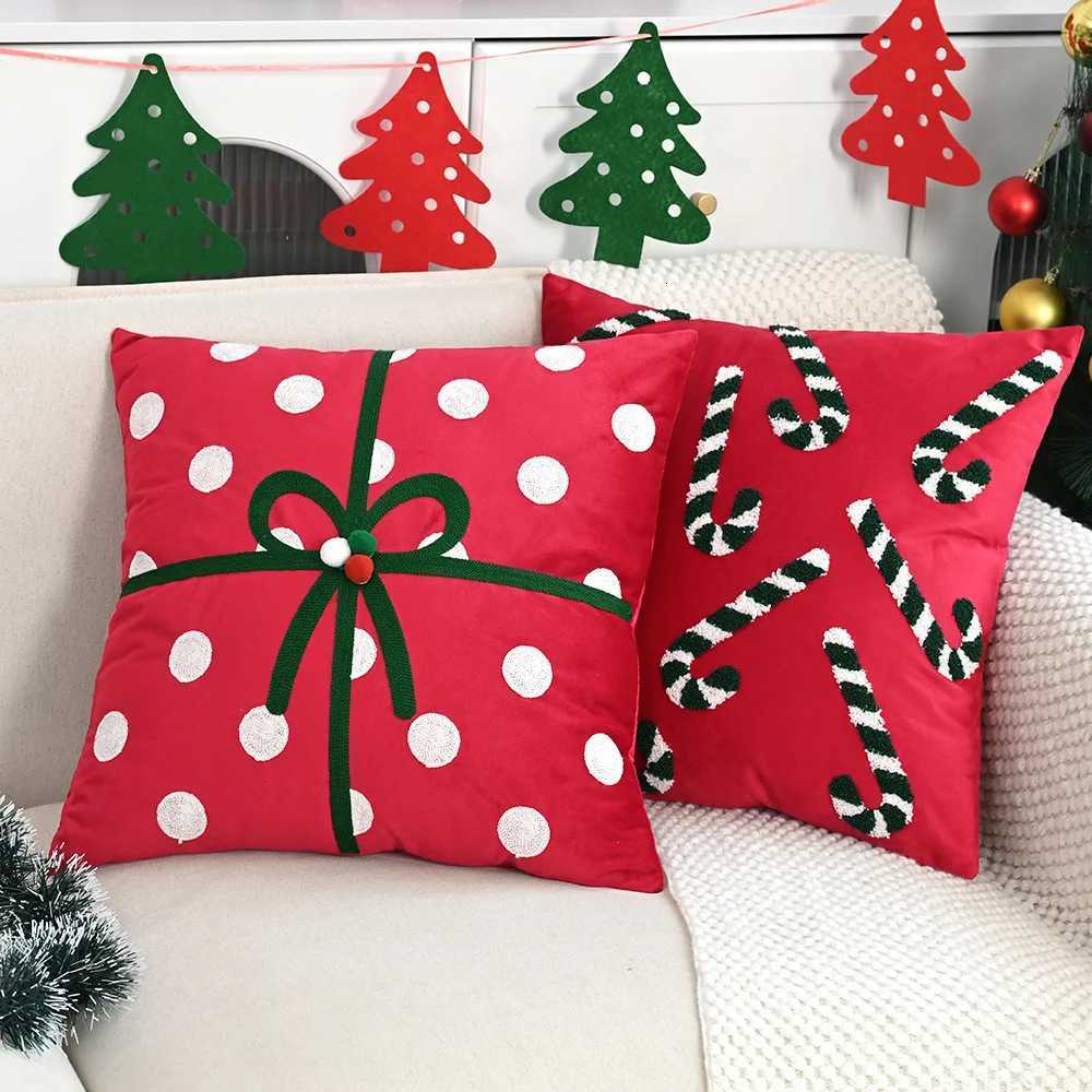 2025 Christmas Cushion Cover 4545 Bow Patchwork Pillow Covers Decorative Velvet Cotton Festive Home Decor Pillowcases for Sofa Y251105
