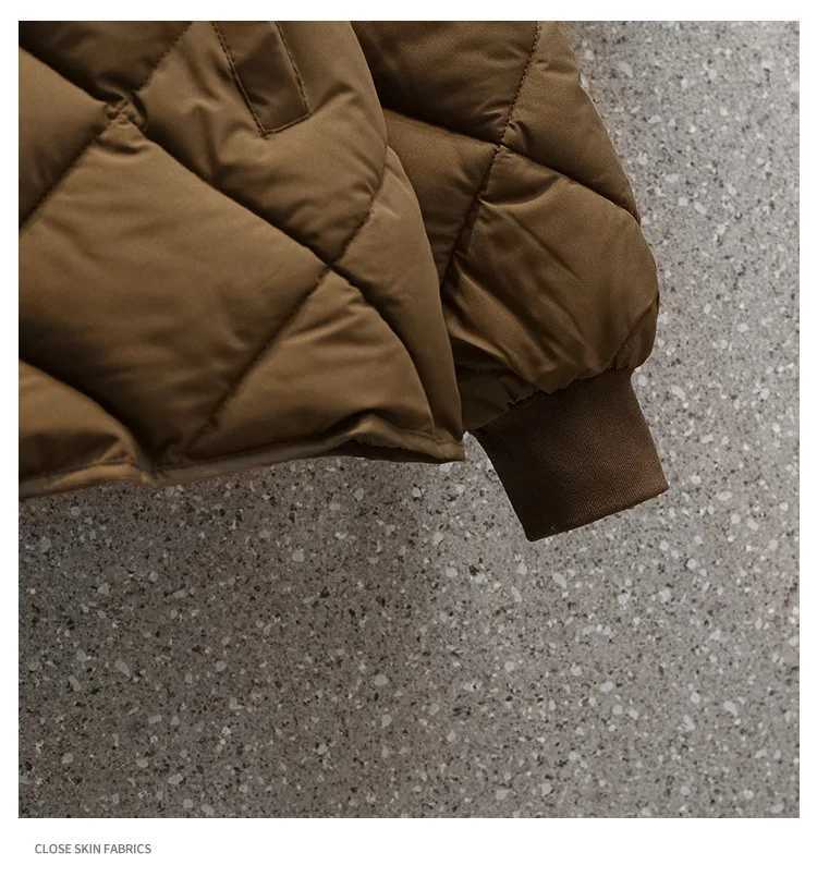 Short Down Cotton Jacket For Women 2026 New Autumn Winter O-neck Long Sleeve Light Diamond Casual Jacket Outerwear CoatT251105