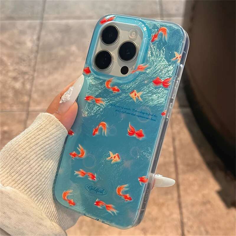 Korean Red Carp Vortex Pattern Phone Case For iPhone 11 12 13 14 15 16 Pro Max XS XR X 7 8 Plus Silicone Soft Cover