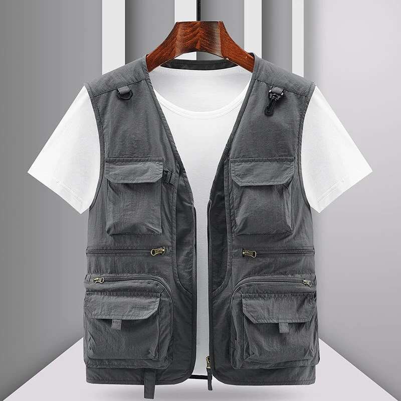 Spring New Outdoor Casual Men Solid Breathable Multi-Pocket Photography Fishing Jacket High Quality Vest Man M-6XL