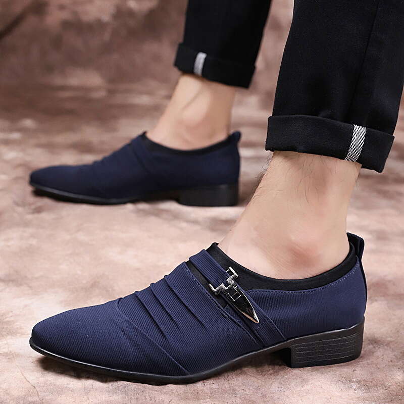 Large Business Casual Leather 38-48 Men's Pointed English Fashion Low Top Cloth Shoes