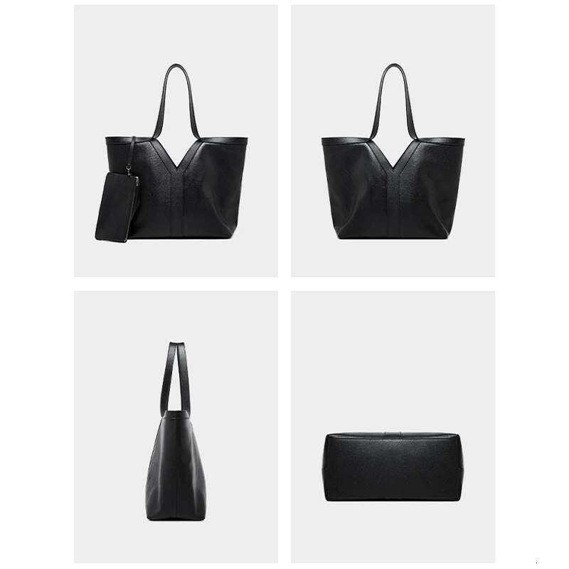 Cowhide Tote Bag With Matching Purse,Women's Underarm Genuine Leather Shoulder Bag,Niche Designer Large Capacity Handbag