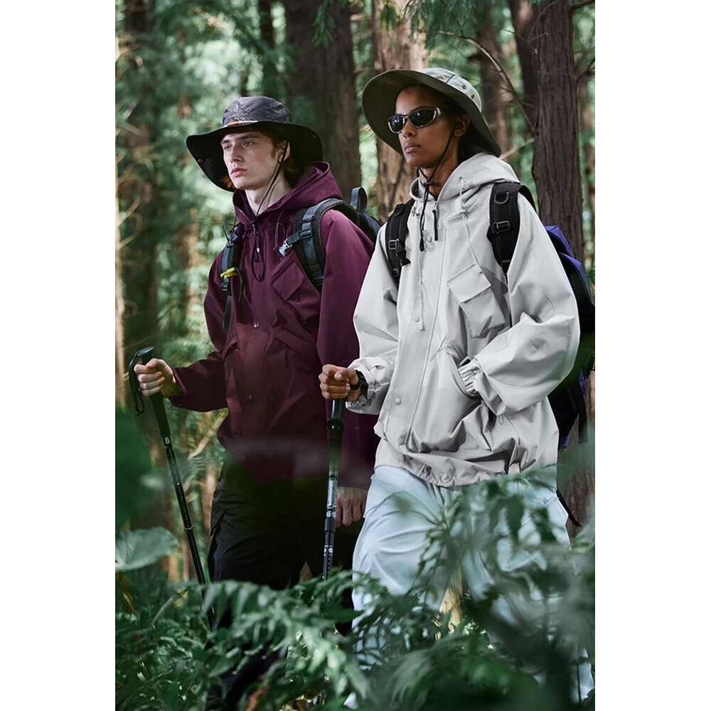 Full Zip Up Hooded Windbreaker Unisex Spring Outdoor Hiking Cargo Jacket