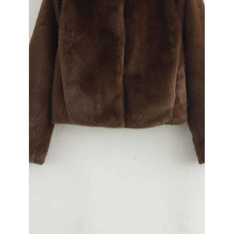 Browan Casual Leather Jacket Collar Coat Winter Outerwear Female Fashion Synthetic Fur Mixed Skin Clothing Origin China