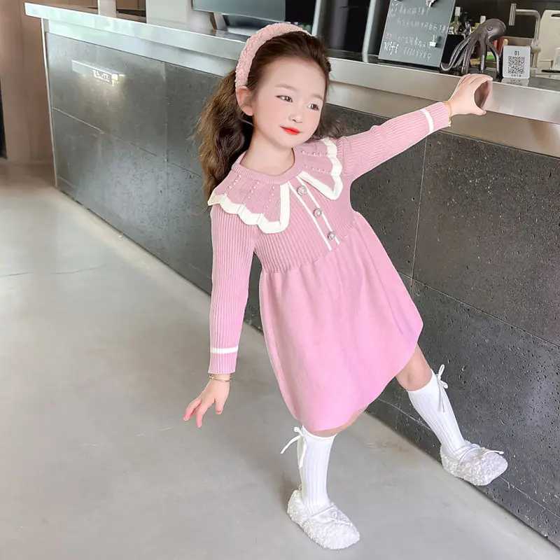 2025 New Girls Knit Chic Princess Dress Red Toddler Kids Spring Autumn C251105
