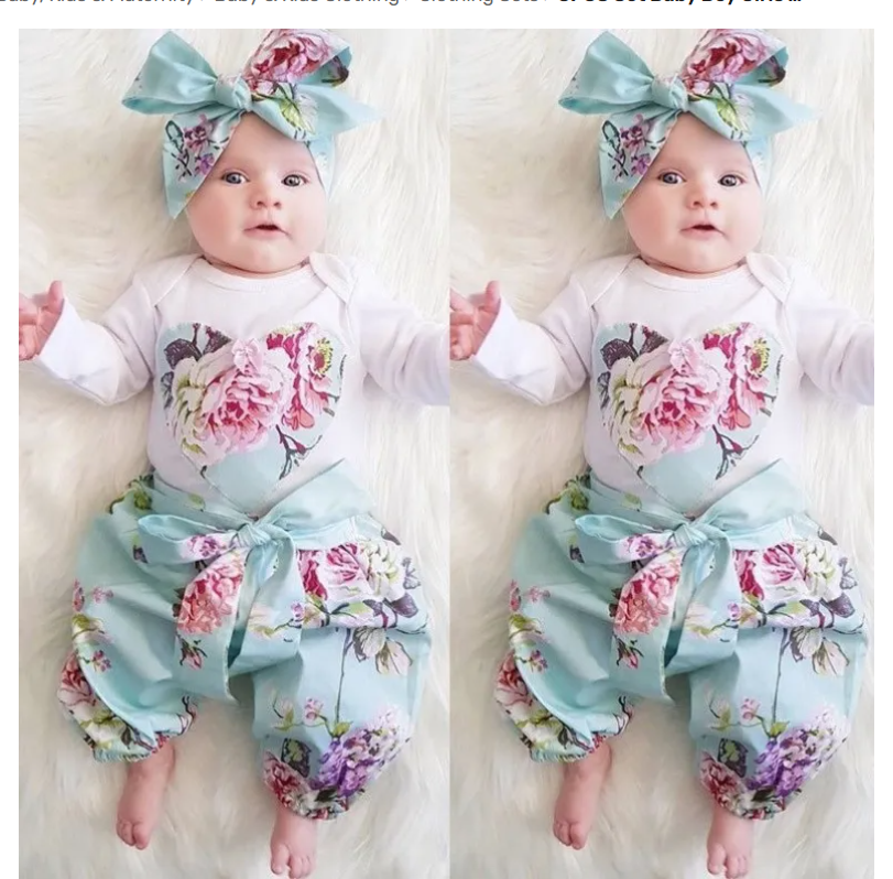 3PCS Set Baby Boy Girls Boys Clothes Romper Spring Autumn Kids Heart Embroidery Tops Floral Pant Outfits Children Girl Clothing Sets