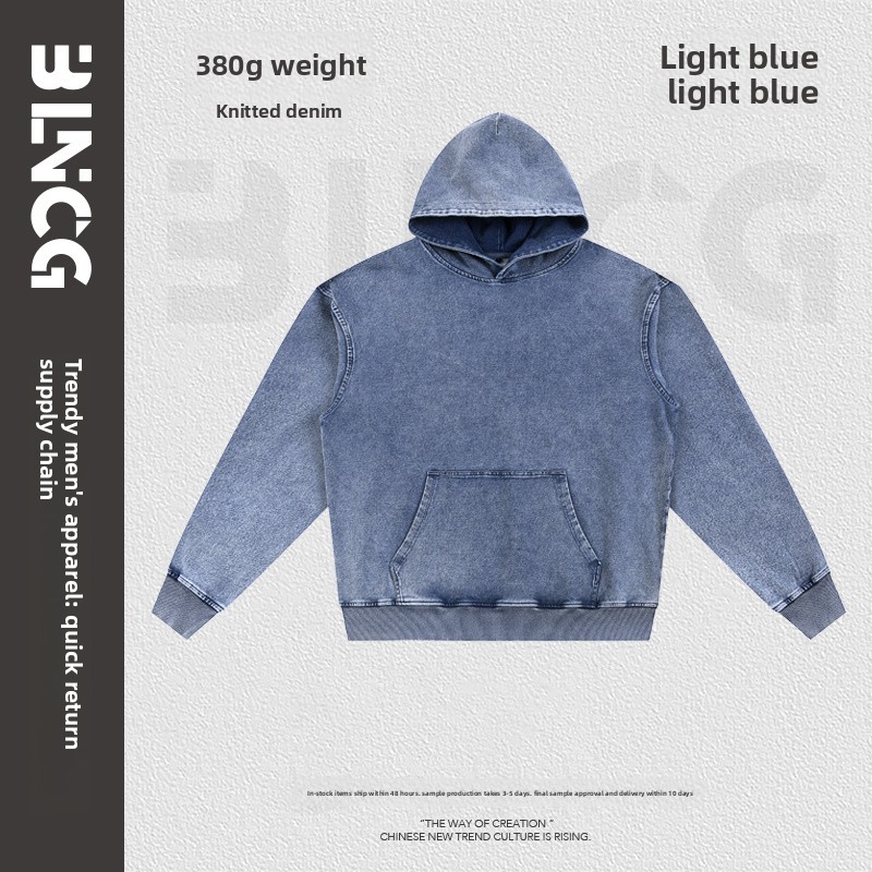 BLNCG Men's Washed Distressed Hoodie, Retro Style Pullover, Customizable, 3 Colors for Men & Women-KB-03