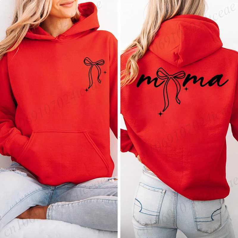 Coquette Bow Mama Print Hoodies for Women Casual Long Sleeve Hooded Sweatshirts Hip Hop Harajuku Hoodie Y2k Tops Mom Life HoodieT251105