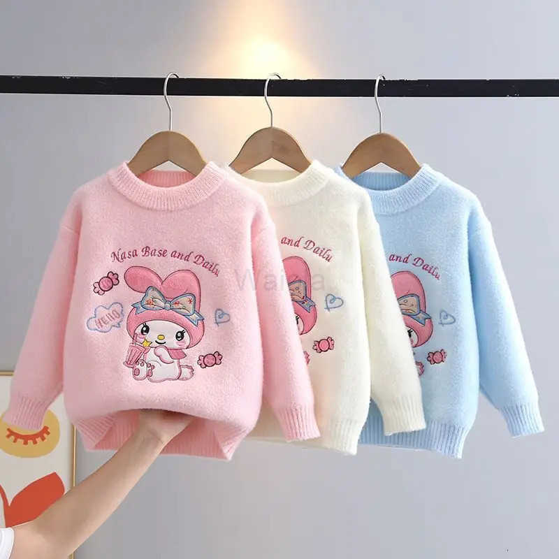 Sanrio Girls Sweater Coat New My Melody Autumn Winter Cute Tops Cartoon Pullover Knitwear Base Shirt Kawaii Sweater Gift H251105