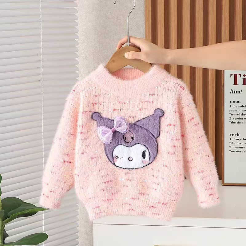 Sanrio Girls Sweater Mink Autumn Winter New Fashionable Small and Medium Children 2025 Thickened Kuromi Top Base Knitted Shirt H251105