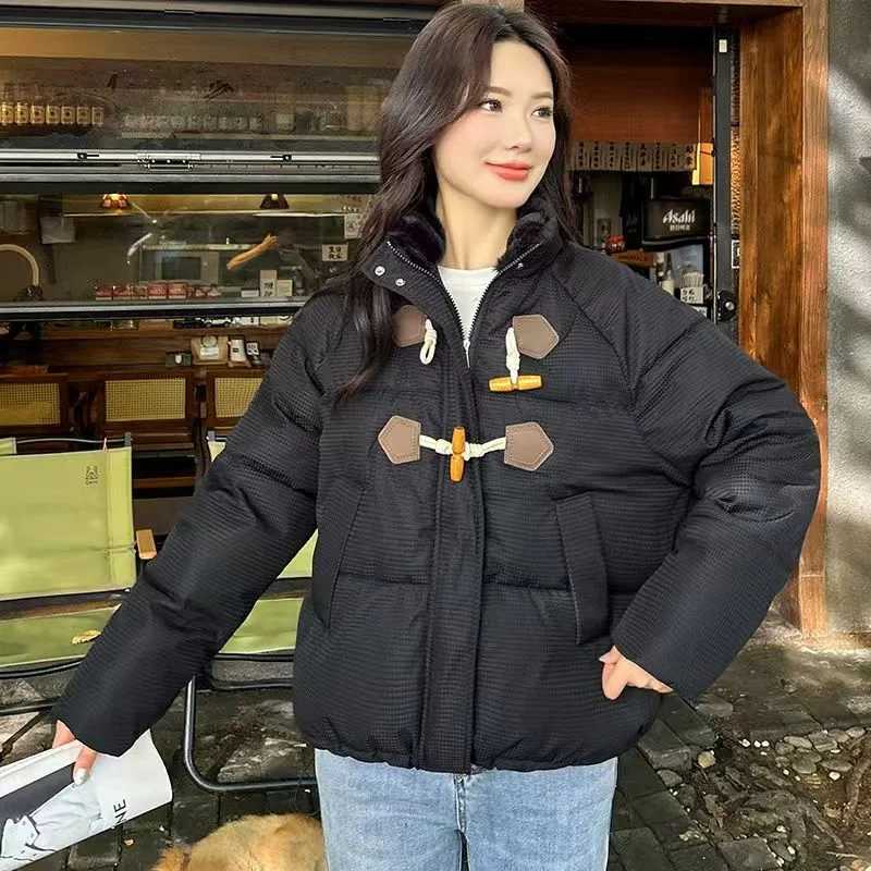 Horn Buckle Down Jacket Womens Autumn And Winter 2025 New Fashion Short Loose Cotton-padded Jacket Korean Short Padded Coat TopT251105