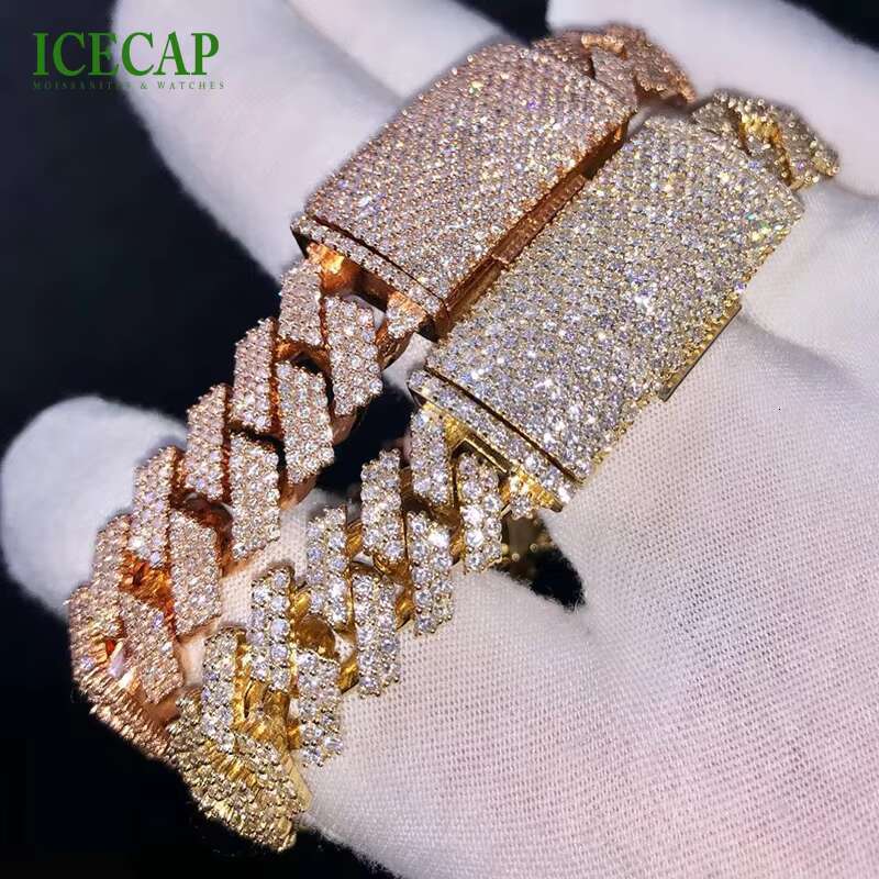 Miami Moissanite Rose Gold Cuban Link Chain Ice Out Diamond Mens Solid 925 Sterling Silver Vvs Necklace Chains