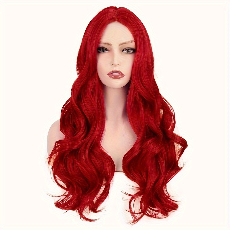 European & American Cross-Border Wig for Women: Fashionable Red Center-Parted Big Waves Synthetic Long Curly Hair Halloween Cosplay Headpiece