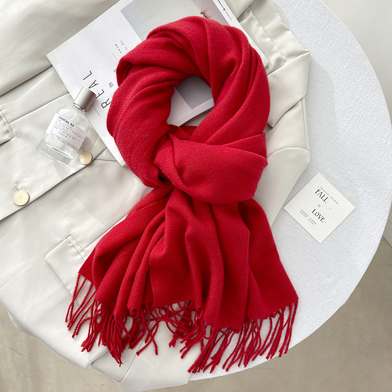 K313 Scarf autumn and winter atmosphere pure color imitation cashmere ladies temperament literary niche soft waxy warm tassel scarf shawl