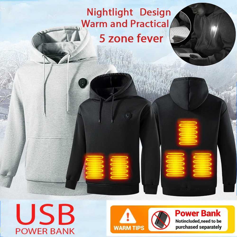 Intelligent Heated Sweatshirt 5 Areas Heated Hoodies Coat Electric Puffer Jacket Winter Warm Thermal Sweatshirt Anti-ColdW251105