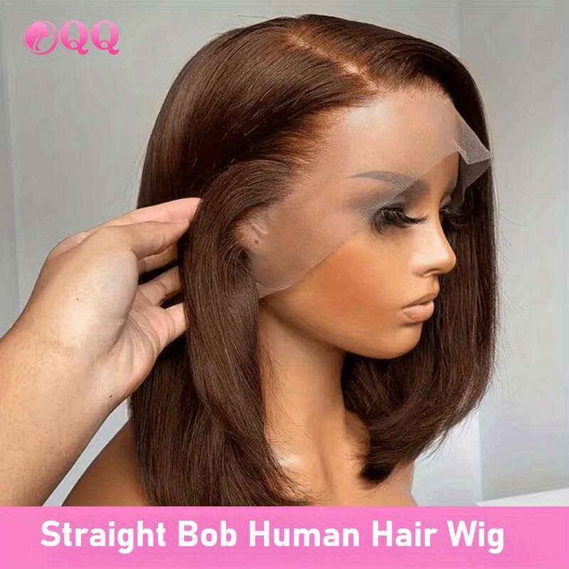 250% Density 13X4 HD Transparent Front Lace Glueless - Straight Human Hair With Pre-Plucked Hair, Natural Looking Volumizing Wig Men Women, Unisex Sho