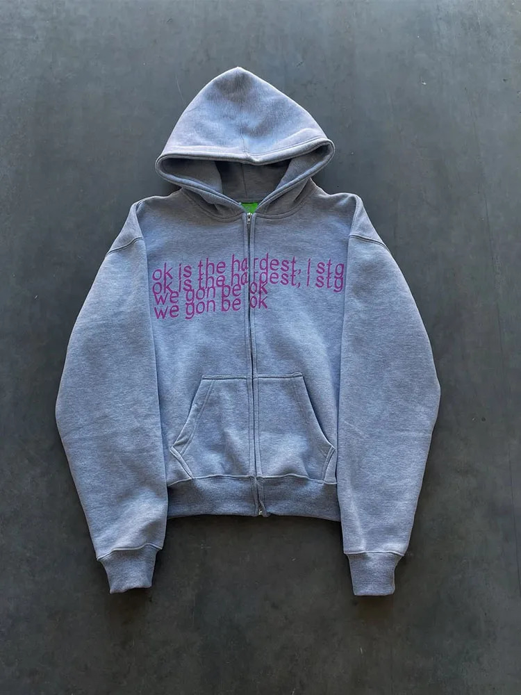 European and American hip-hop casual street sweater letter printed zipper hoodie Y2k shirt Gothic hoodie 250402