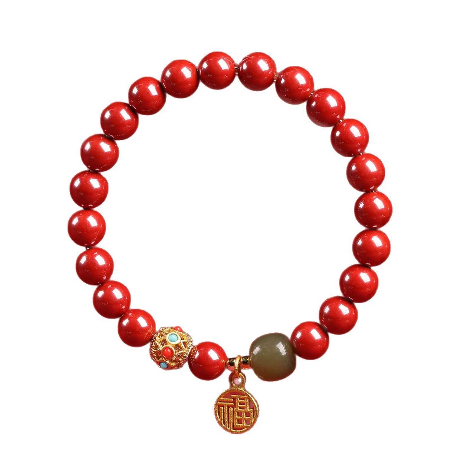 Raw Cinnabar Design Lucky High Content Purple Gold Cinnabar Red 8 10MM Round Bead Hand String Guardian Amulet Jewelry C251105