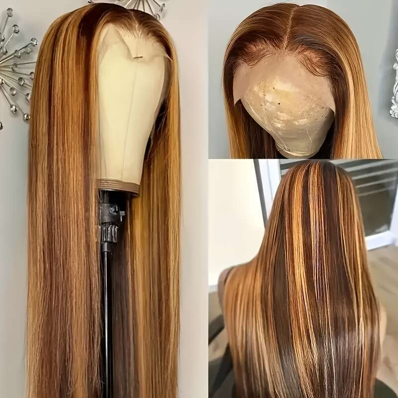 Wig Highlight Straight Front Pre Plucked With Baby 250% Density 13X4 4/27 Honey Blonde HD Lace Frontal Wigs Human Hair