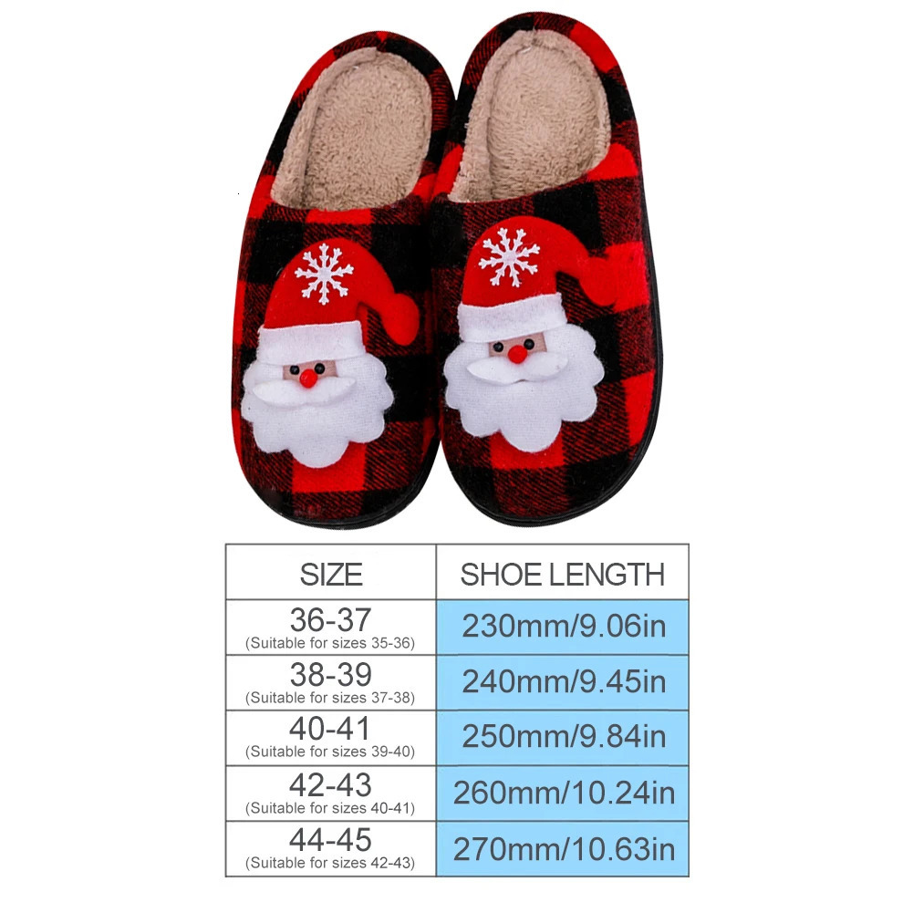 Christmas Fluffy Fur Slippers Cozy Santa Claus Plush Closed Toe Slippers Flat Plush Slipon House Shoes Plaid Household Supplies 251031