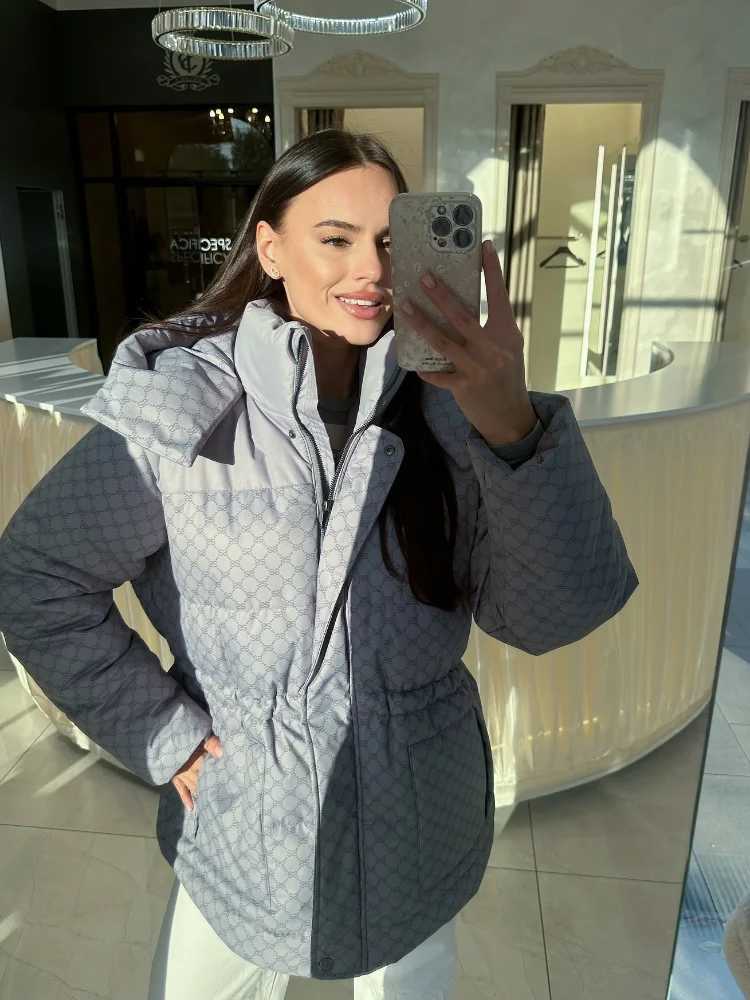 Print Hooded Jacket Women Clothing Trend Zipper Parkas Puffer Down Cotton Coats Design 2025 Vintage Windproof SnowwearT251105