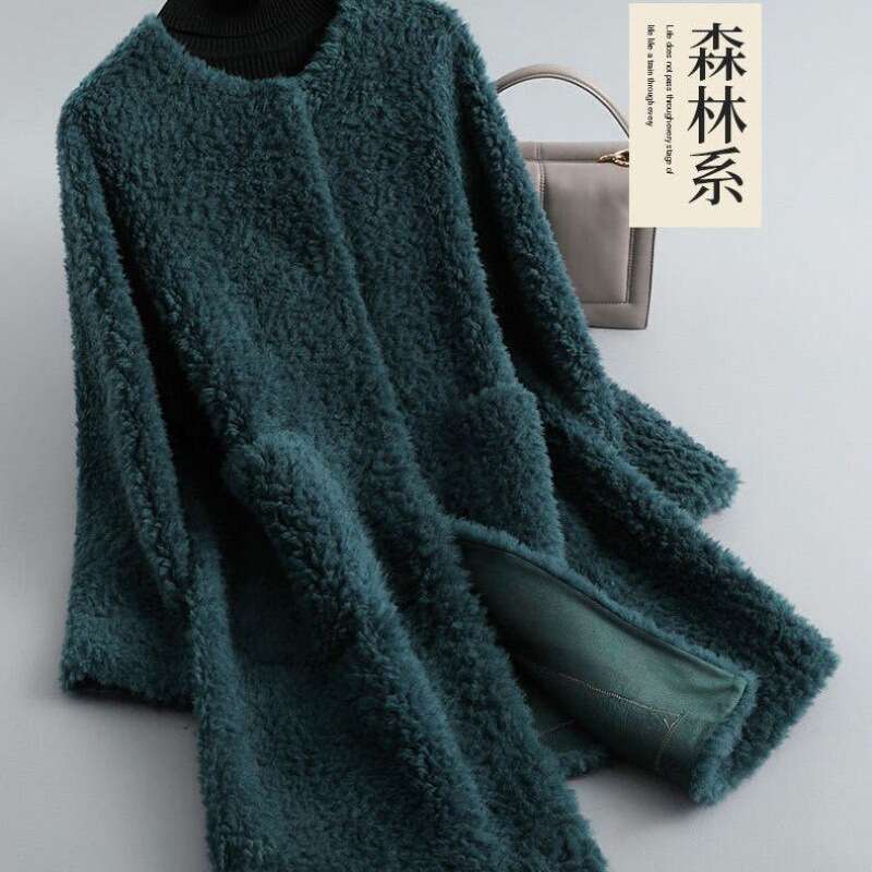 Grain Sheep Shear For Women, Mid-Length Lamb Wool Faux Fur One-Piece Winter Coat B5