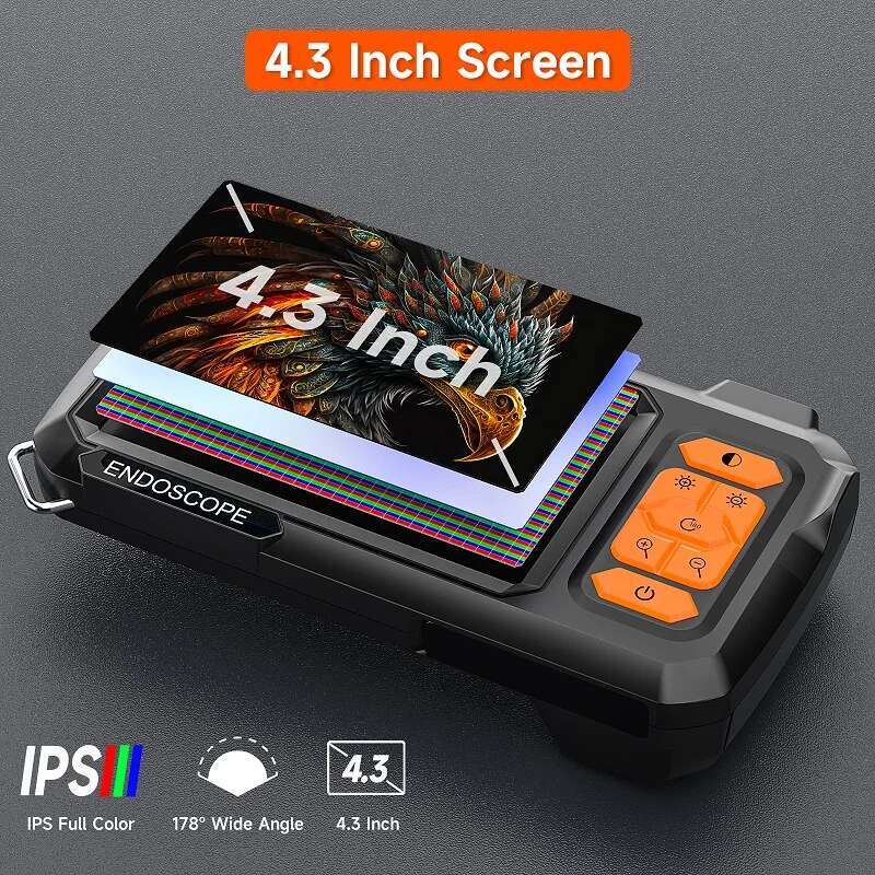 Endoscope Camera 4.3'' IPS Screen HD1080P 8MM Removable Cable 1-100 Meter USB Pipe Inspection Borescope Waterproof 8LEDs 2600mAh