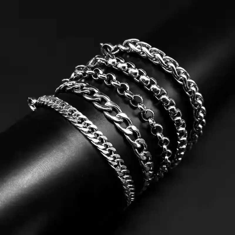 316L Stainless Steel Cuban Cable Figaro Chain Bracelet for Men Women Kpop High Quality Jewelry Solid Metals not FadeXJ251105