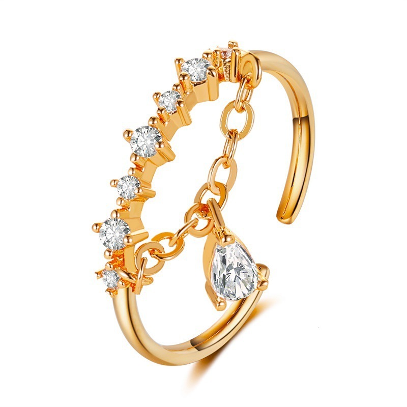 Korean Version New Fresh Zircon Pendant Beautiful Inlaid Diamond Open Joint for Women Sweet Food Finger Ring