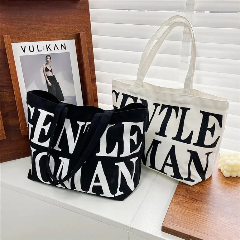 Womens large capacity shoulder bag shopping fashion personality letter travel canvas handbag womens 250401