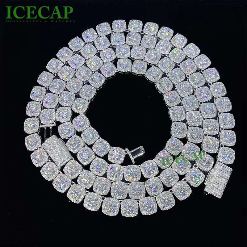 RTS 10mm VVS Moissanite Clustered Tennis Chains Lab Diamond Necklace Gra Certified 925 Sliver Hip Hop Mossanite Bracelet Jewelry