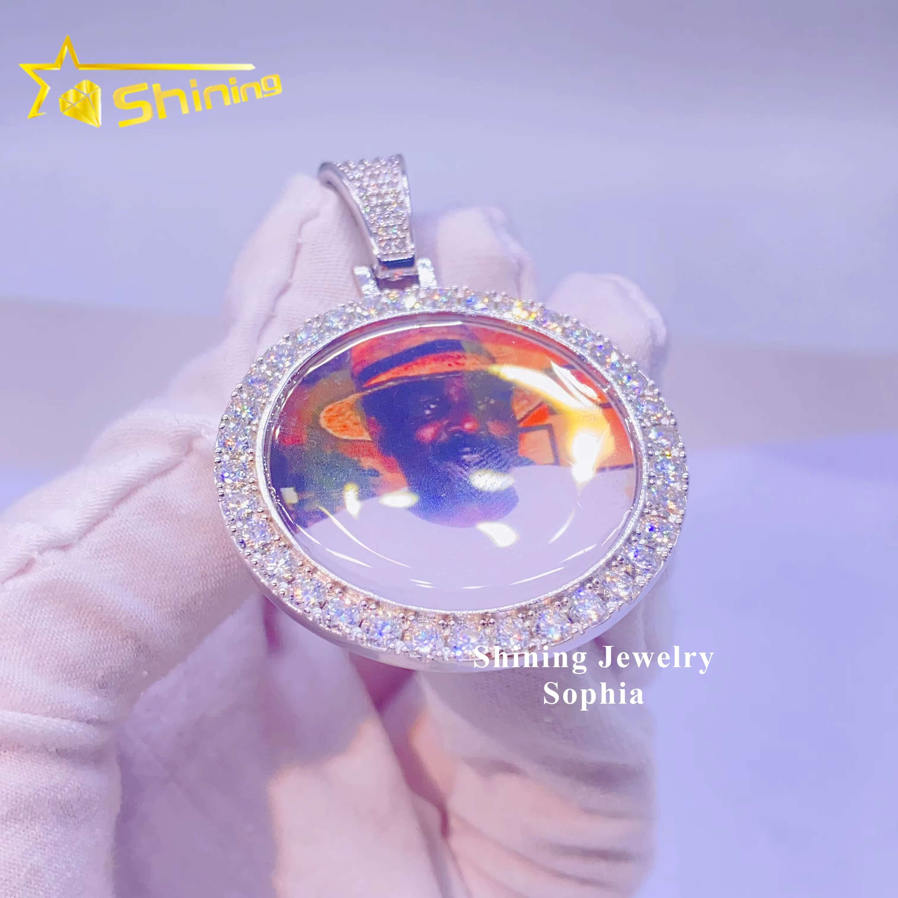 Custom Fine Jewelry Pass Diamond Tester 925 Sterling Silver Lab Diamond VVS1 Moissanite Picture Pendants