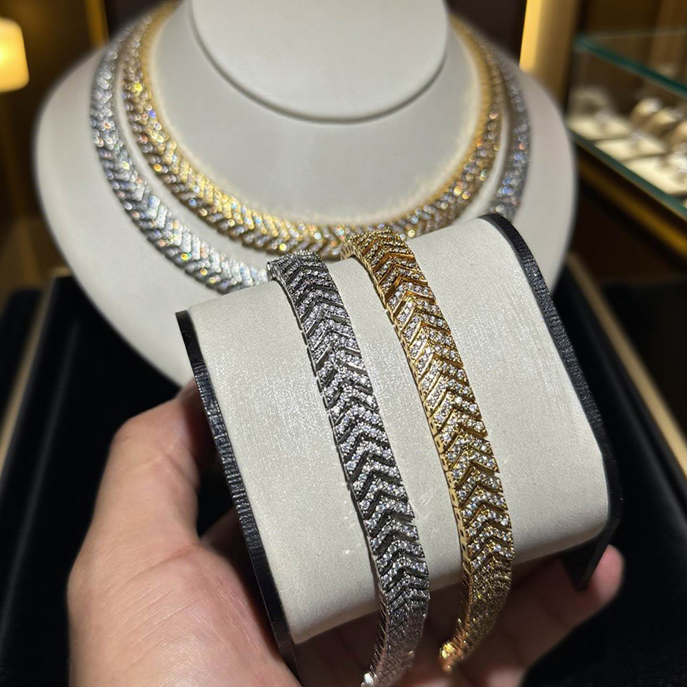 2025 New Arrow Shape Geometry Tennis Chain Necklace Bracelet Inlay Bling CZ For Women Fashion Charm Jewelry Accessories