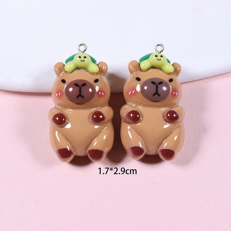 10 pieces of Kawaii cartoon Capybara resin charm smooth flat back animal earrings keychain pendant DIY jewelry making discovery 250325