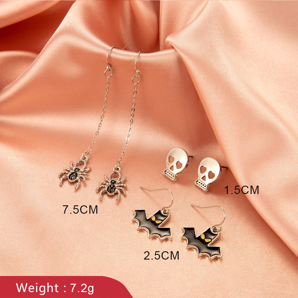Halloween Unique Bat Skull Stud Drop Fun Quirky Set Earrings