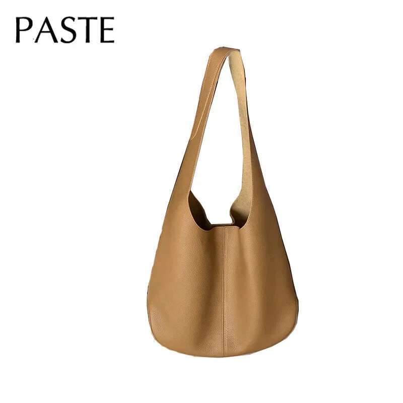Classic Stylish Simple Large Long-Handle Bucket Tote Natural Cow Leather Women Handbag Soft Office Commuter Shoulder Bag