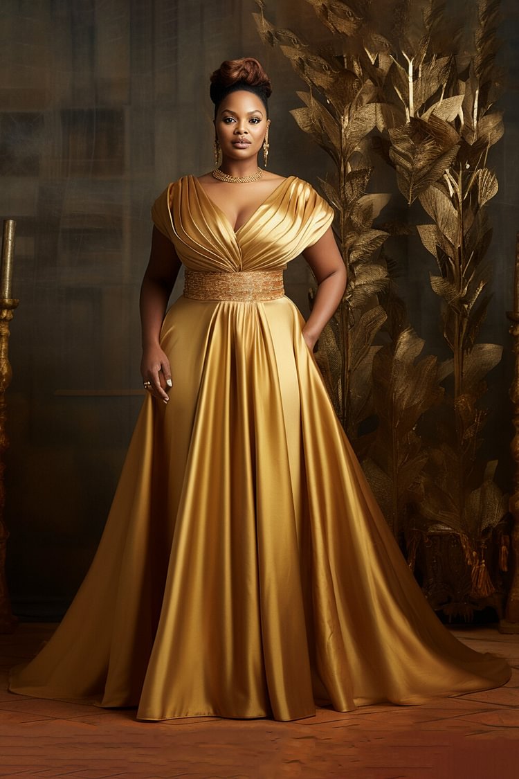 Red Mermaid Gold Lace Evening Dresses High Neck Long Sleeves Prom Gowns or Length Satin Plus Size Formal Party Dress 01