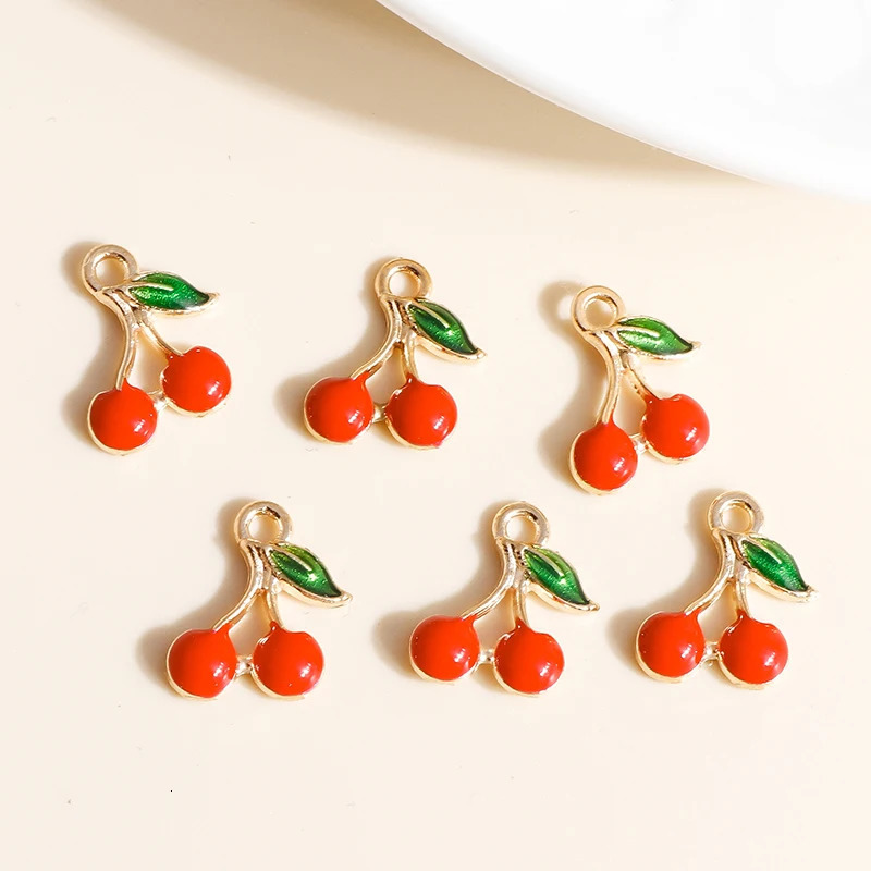 10 pieces of 9 1m enamel mini fruit cherry amulet earrings pendant necklace handmade DIY jewelry accessories 250325