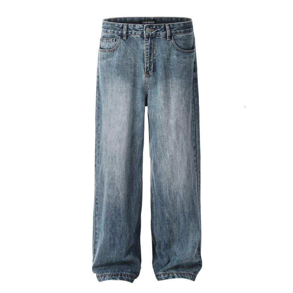 Distressed Washed Jeans Men's High Street Vibe Loose Casual Straight Long Oversize American Style Wide Leg Pants