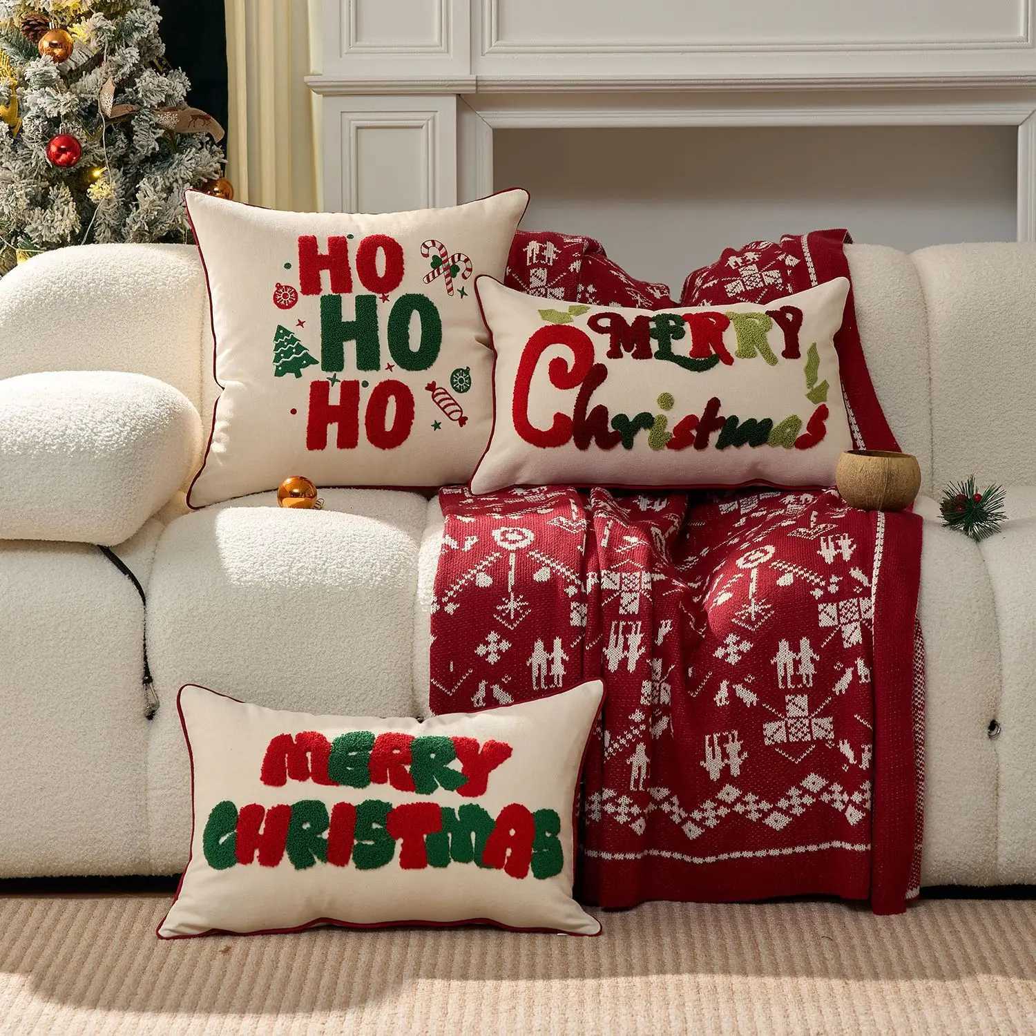 Christmas Embroidered Throw Cushion Cover Merry Christmas Gingerbread Man Tufted Pillow Case for Home Festive Holiday Decor Y251105