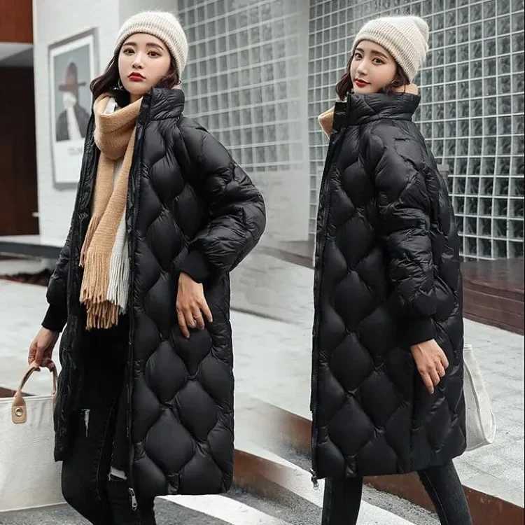 Korean Version of Loose Solid Color Stand Collar Down Padded Jacket Womens New Winter Fashion Long Warm Cotton-padded ClothesT251105