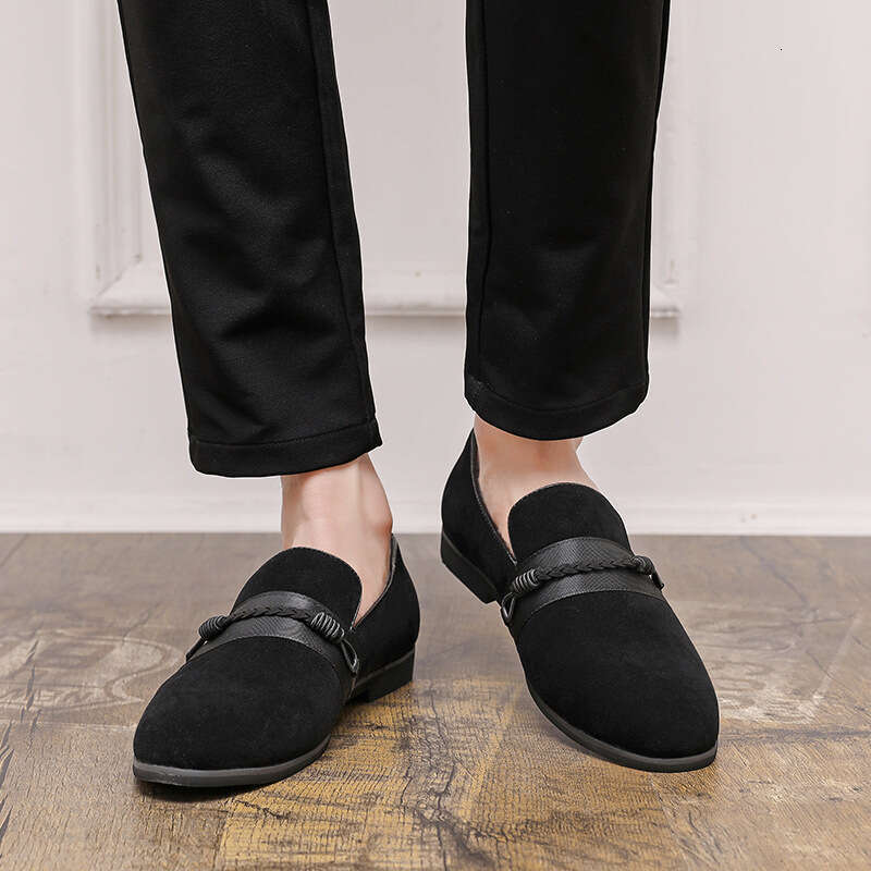 Large Bean 38-48 Spring and Autumn Suede Pointed Men's One Step Lefu Leather Shoes