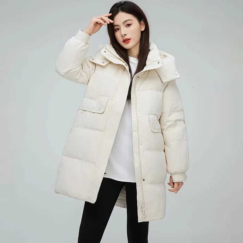 Winter New Mid-Length Down Cotton Jacket Women Korean Puffy Hooded Parkas Woman Fashion Street Zip Up Padded Cotton Coat MujerT251105